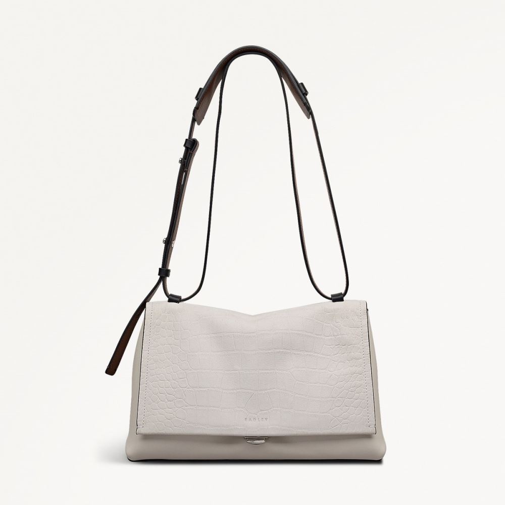 Women's | Radley London Mercer Street - Faux Croc - Medium Flapover Shoulder - Snow